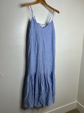 NWT Trovata Linen Blend Blue White Striped Tank Loose Flowy Dress Size Small